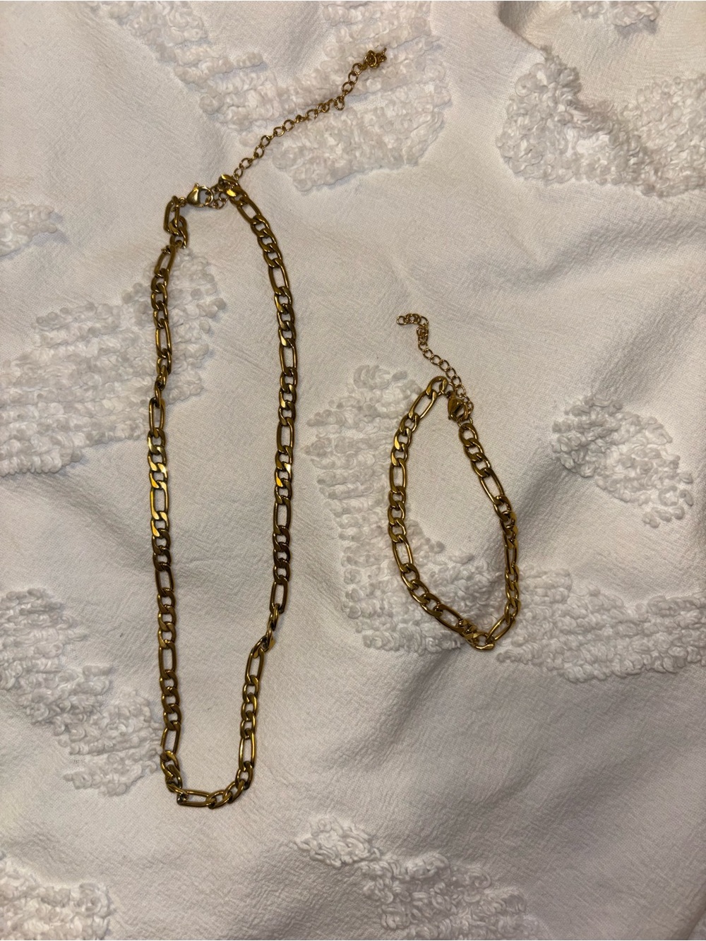 Gold Link Chain Necklace and Bracelet Set - Women Jewelry